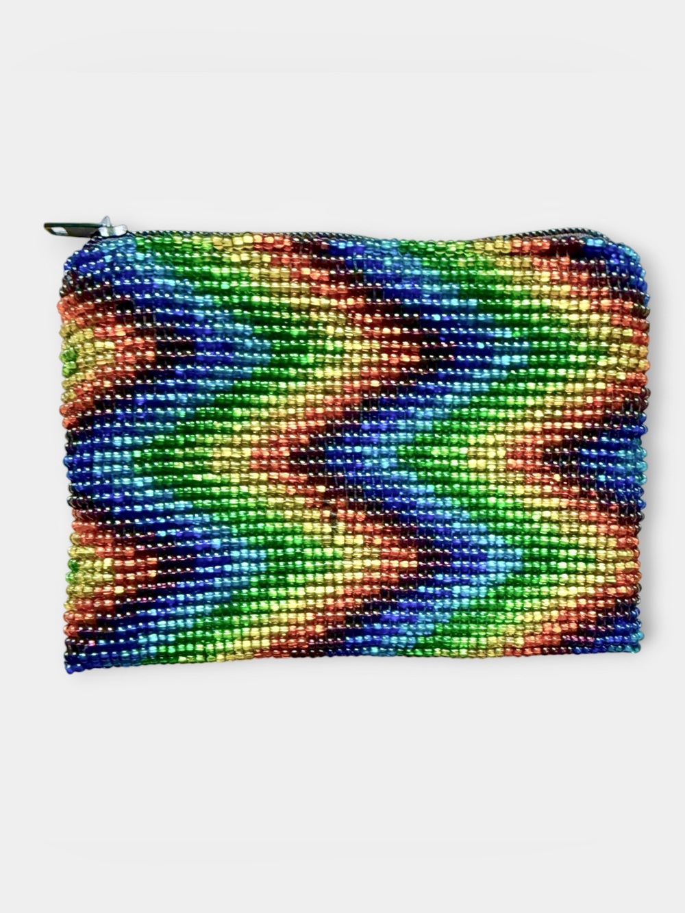 Zig Zag Rainbow Crystal Beaded Wallet Coin Purse Change Pouch